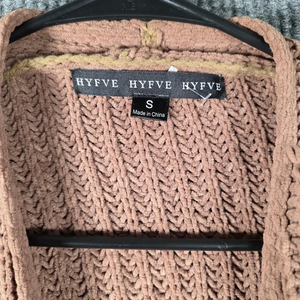 HYFVE‎ Ribbed Knit Cardigan Sweater Open Front Pockets Brown S